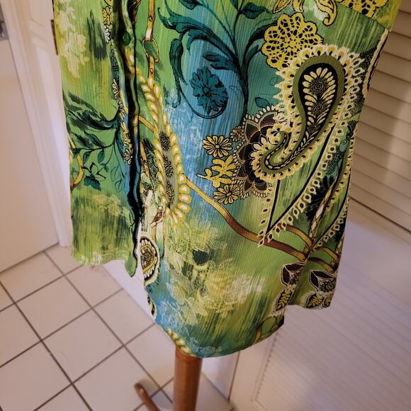 Inois Y2K Ruffle Neck Paisley Sleeveless Blouse Green Size Small - Picture 6 of 8